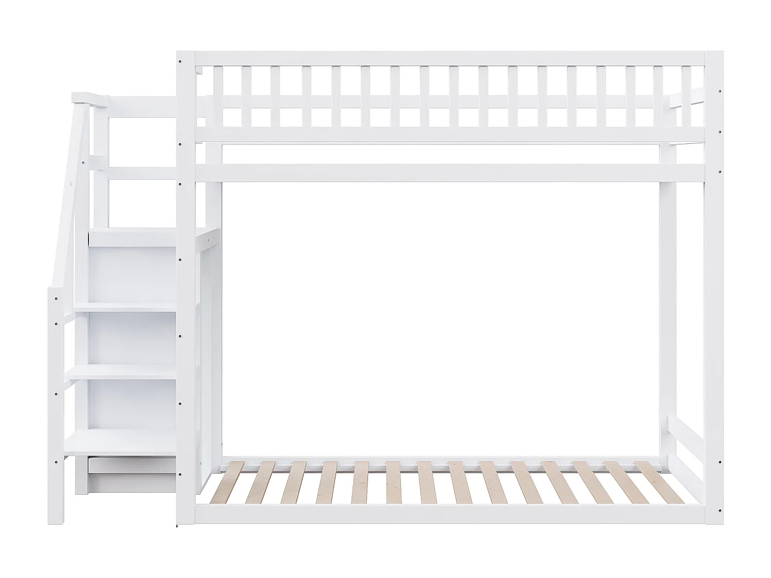 Lits superposés 2 x 90 x 200 cm avec armoire et échelle - Pin+MDF - pour enfant - Blanc (sans matelas)