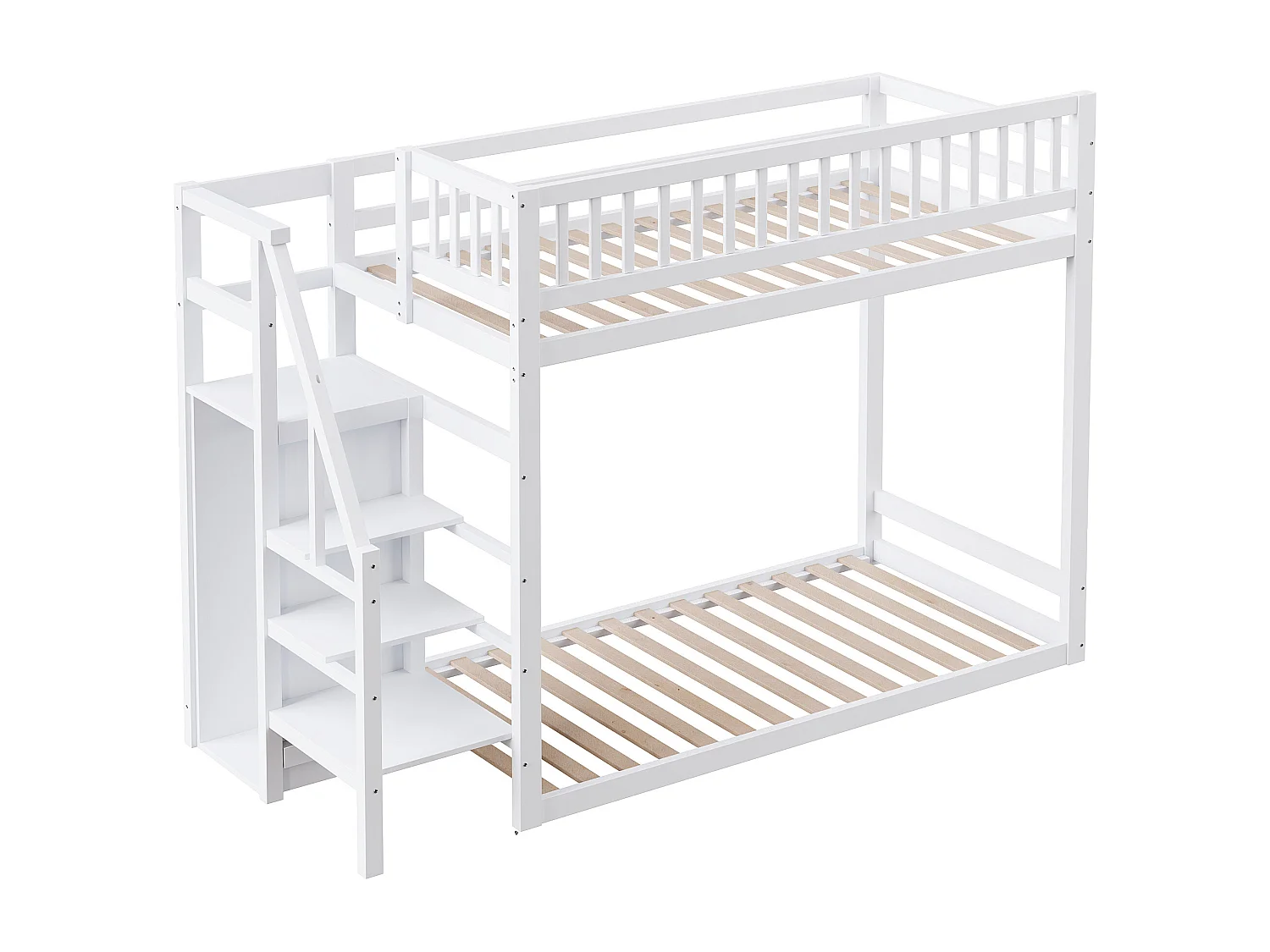 Lits superposés 2 x 90 x 200 cm avec armoire et échelle - Pin+MDF - pour enfant - Blanc (sans matelas)
