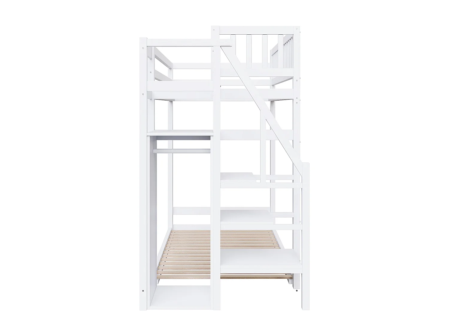 Lits superposés 2 x 90 x 200 cm avec armoire et échelle - Pin+MDF - pour enfant - Blanc (sans matelas)