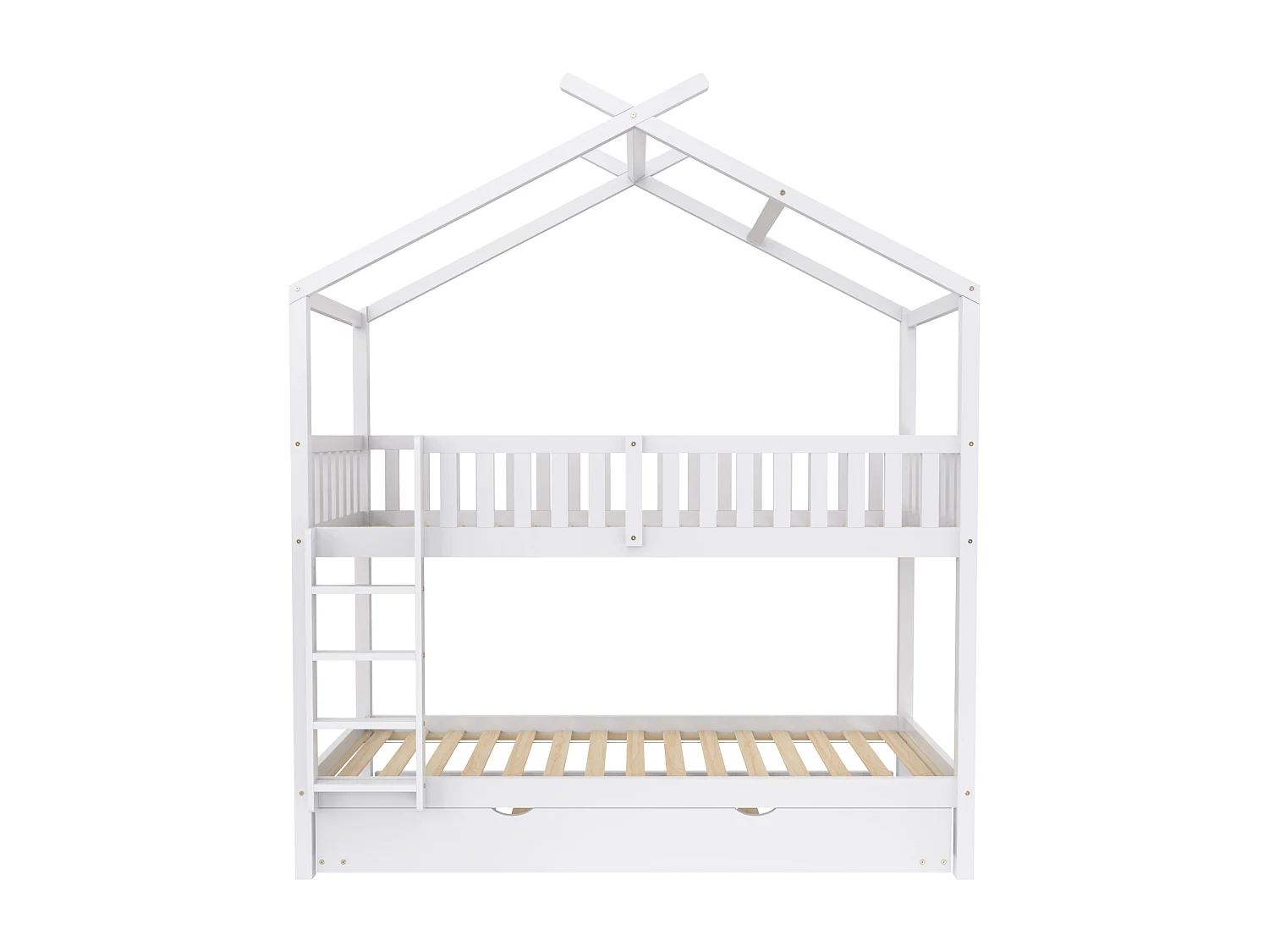 Lits superposés 2 x 90 x 200 cm avec lit gigogne 90 x 190 cm - Bois de pin - Blanc (sans matelas)