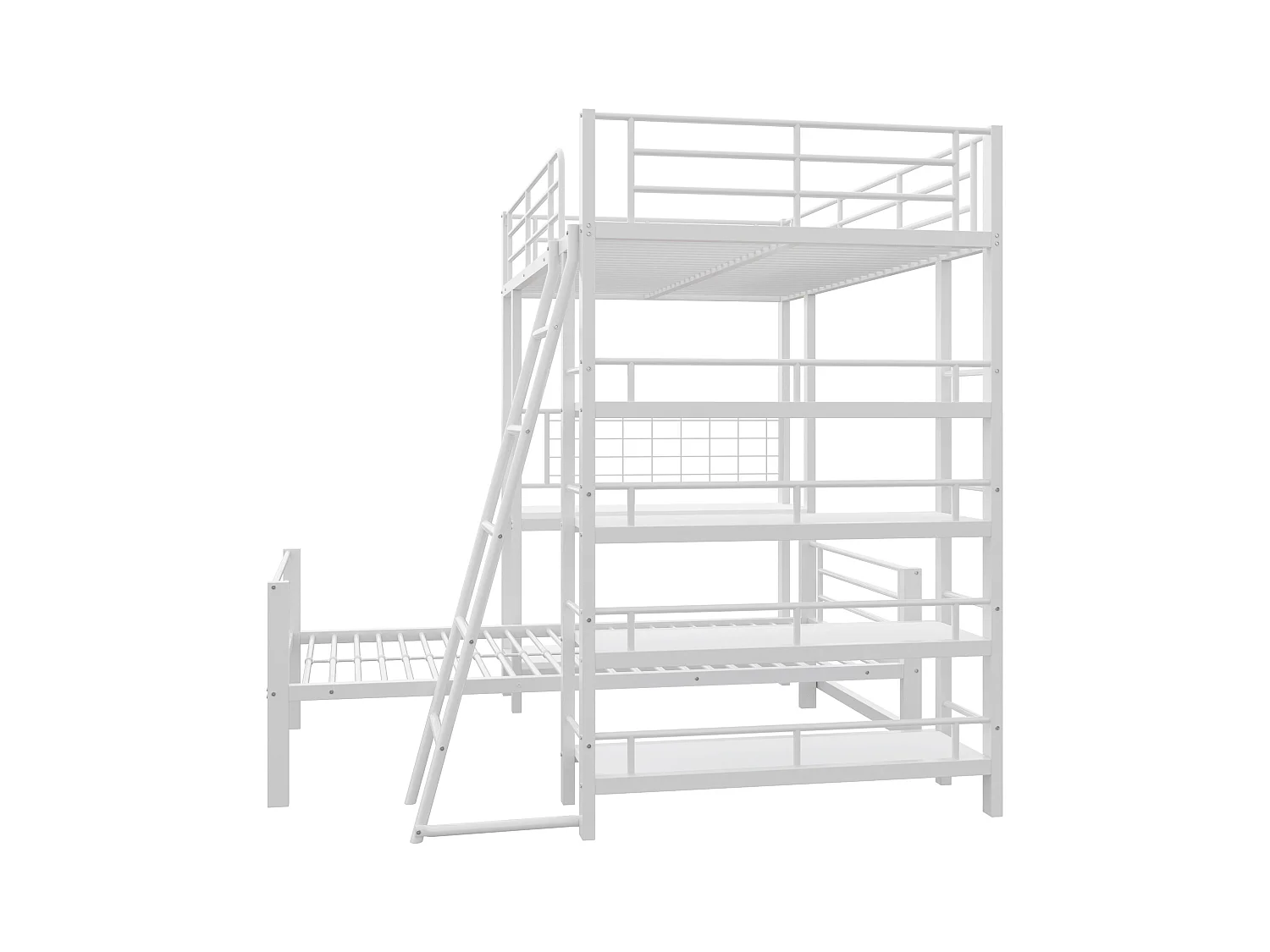Etagenbett 2x90x200cm mit Schreibtisch und Ablageflächen - Metallgestell - für Kinder - Weiß