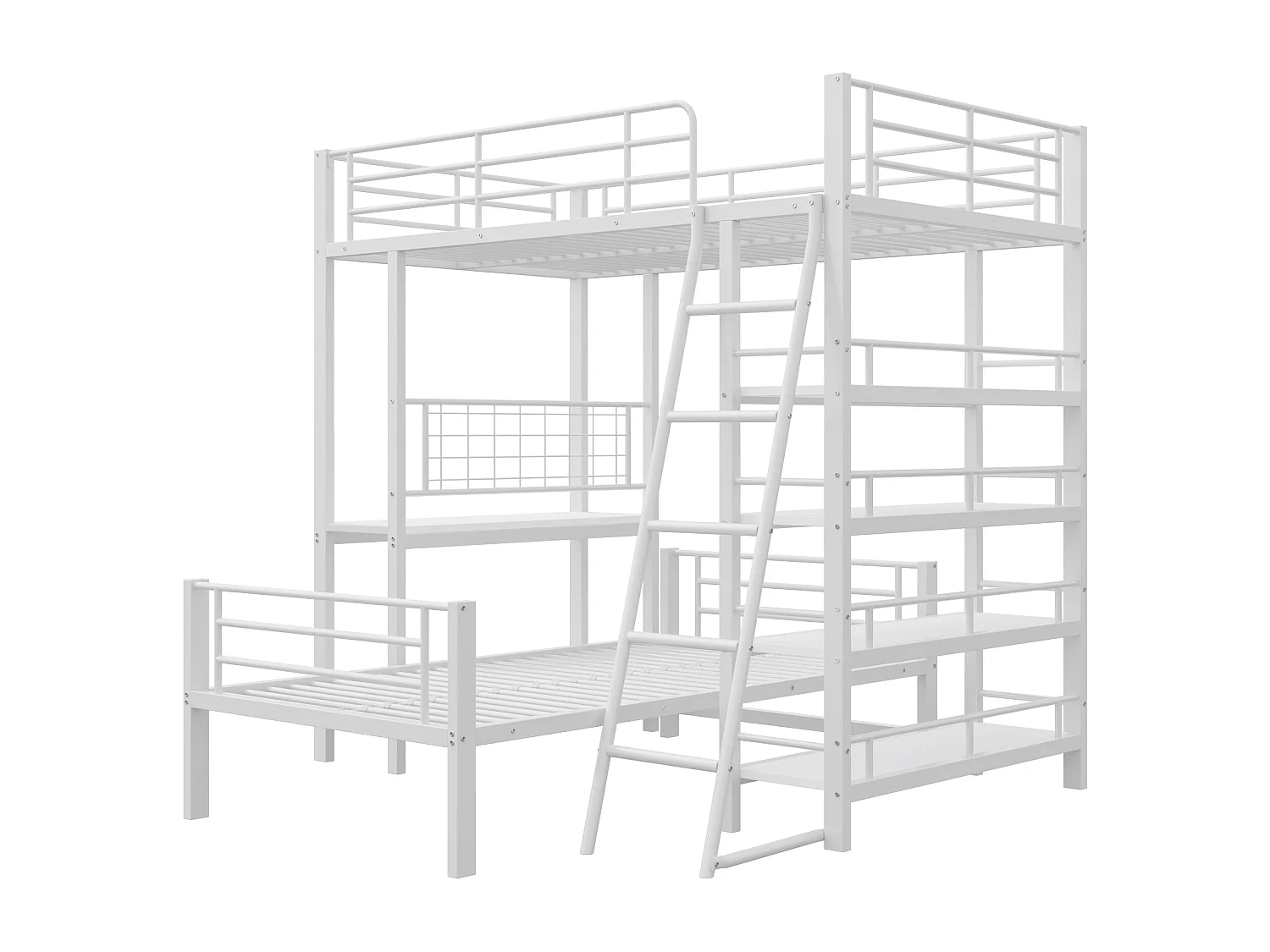 Lits superposés 2 x 90 x 200 cm avec bureau et étagères de rangement - Cadre en métal - pour enfant - Blanc