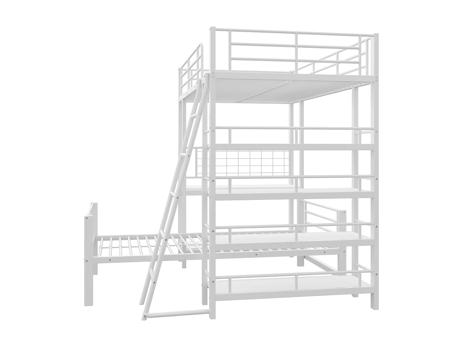 Lits superposés 2 x 90 x 200 cm avec bureau et étagères de rangement - Cadre en métal - pour enfant - Blanc