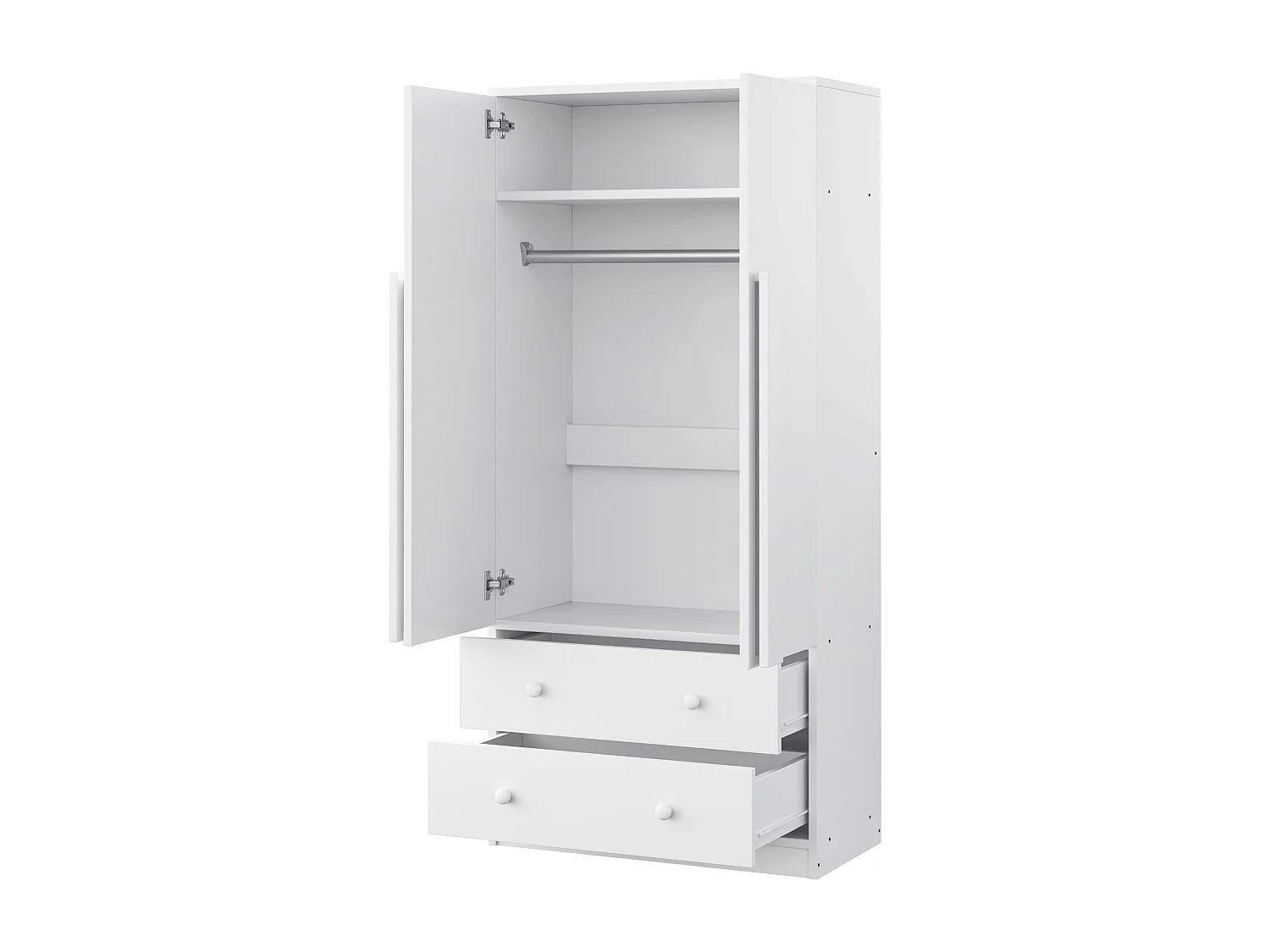 Guarda-roupa com 2 portas e 2 gavetas - 70 x 40 x 170 cm - Pinho + compensado + MDF - Branco