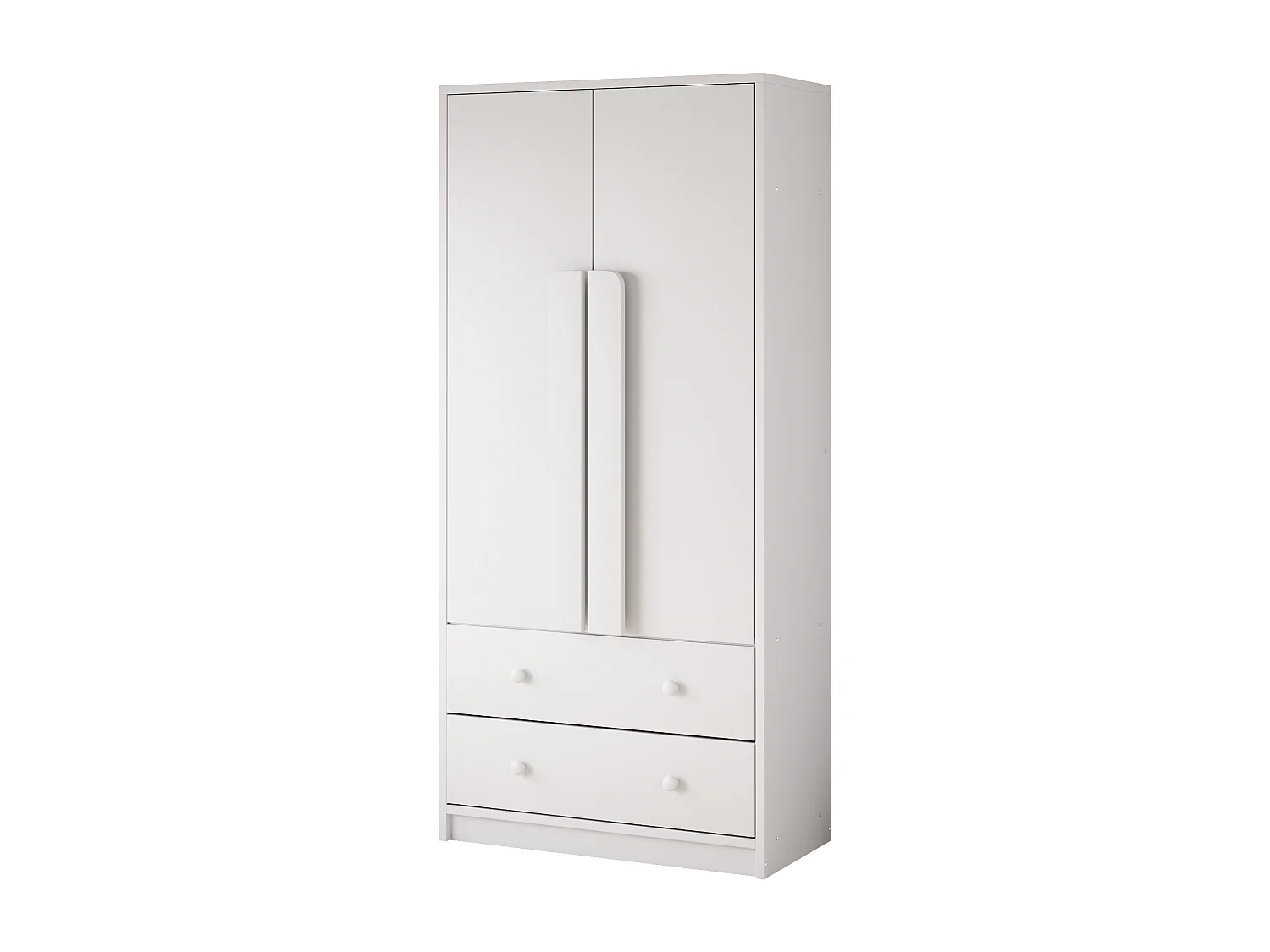 Guarda-roupa com 2 portas e 2 gavetas - 70 x 40 x 170 cm - Pinho + compensado + MDF - Branco