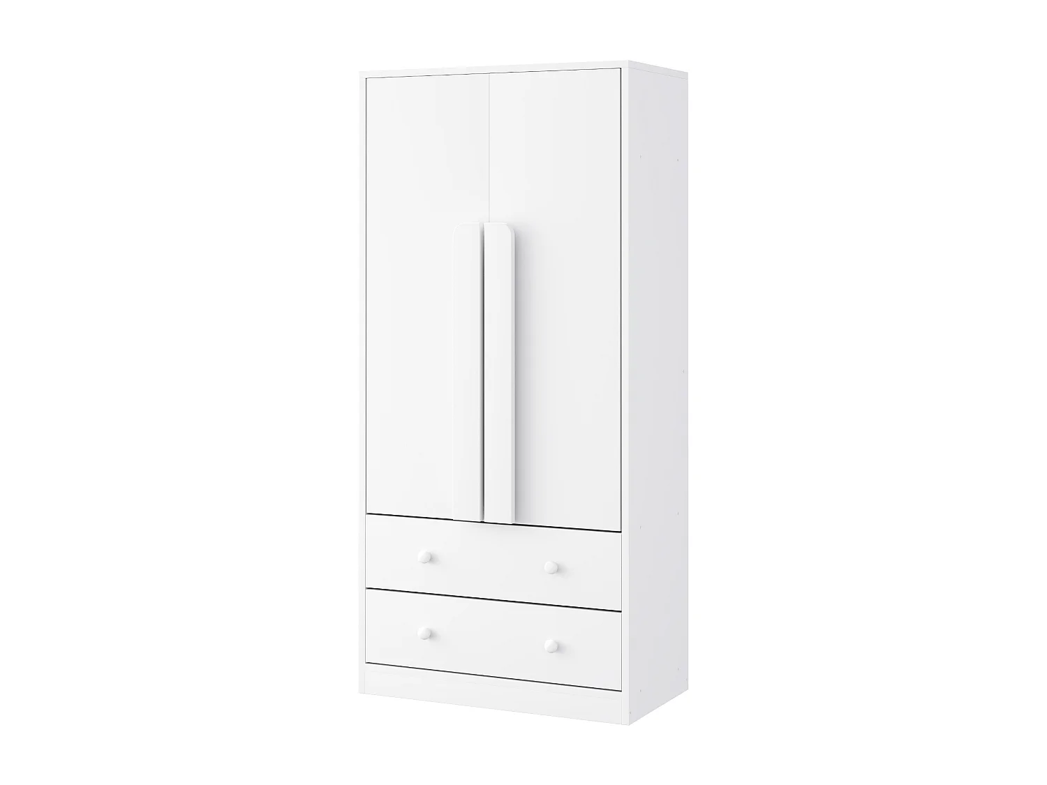 Guarda-roupa com 2 portas e 2 gavetas - 70 x 40 x 170 cm - Pinho + compensado + MDF - Branco