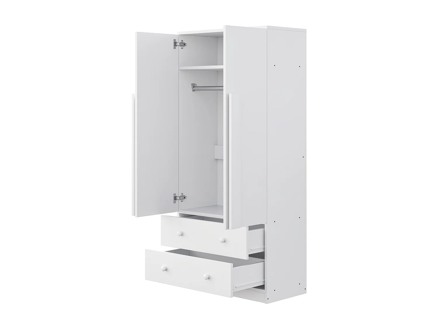 Guarda-roupa com 2 portas e 2 gavetas - 70 x 40 x 170 cm - Pinho + compensado + MDF - Branco
