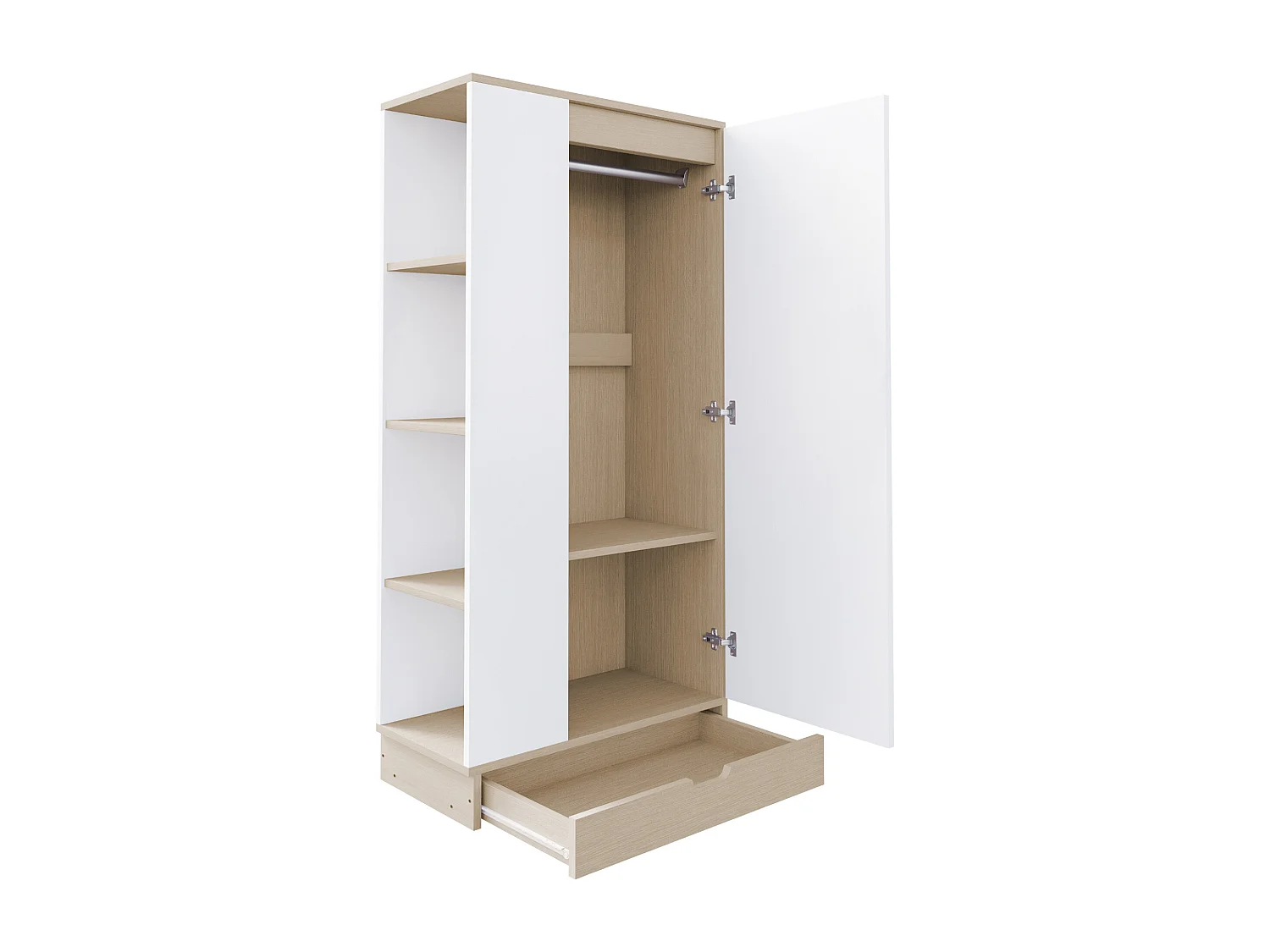 Szafa z 1 drzwiami, 1 szufladą i półkami - 70 x 40 x 170 cm - Sosna + sklejka + MDF - Biała