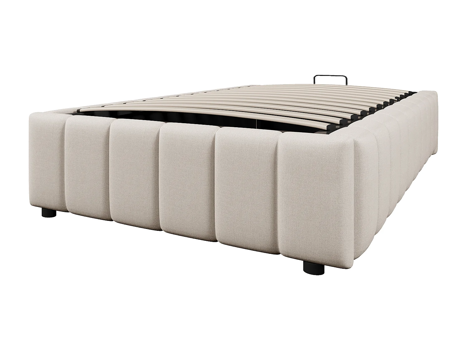 Lit coffre 90 x 200 cm sans tête de lit - Tissu en lin - Sommier à lattes inclus - Beige (sans matelas)