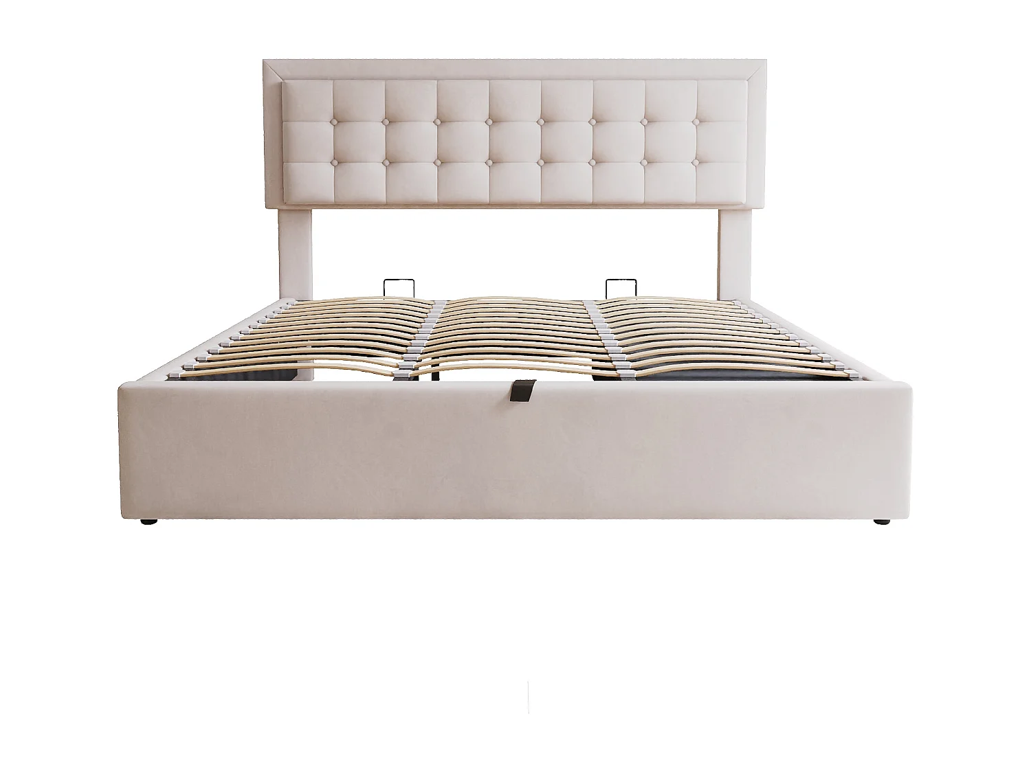 Lit coffre 160 x 200 cm avec tête de lit réglable et 3 tirois - Tissu en lin - Sommier à lattes - Beige (sans matelas)