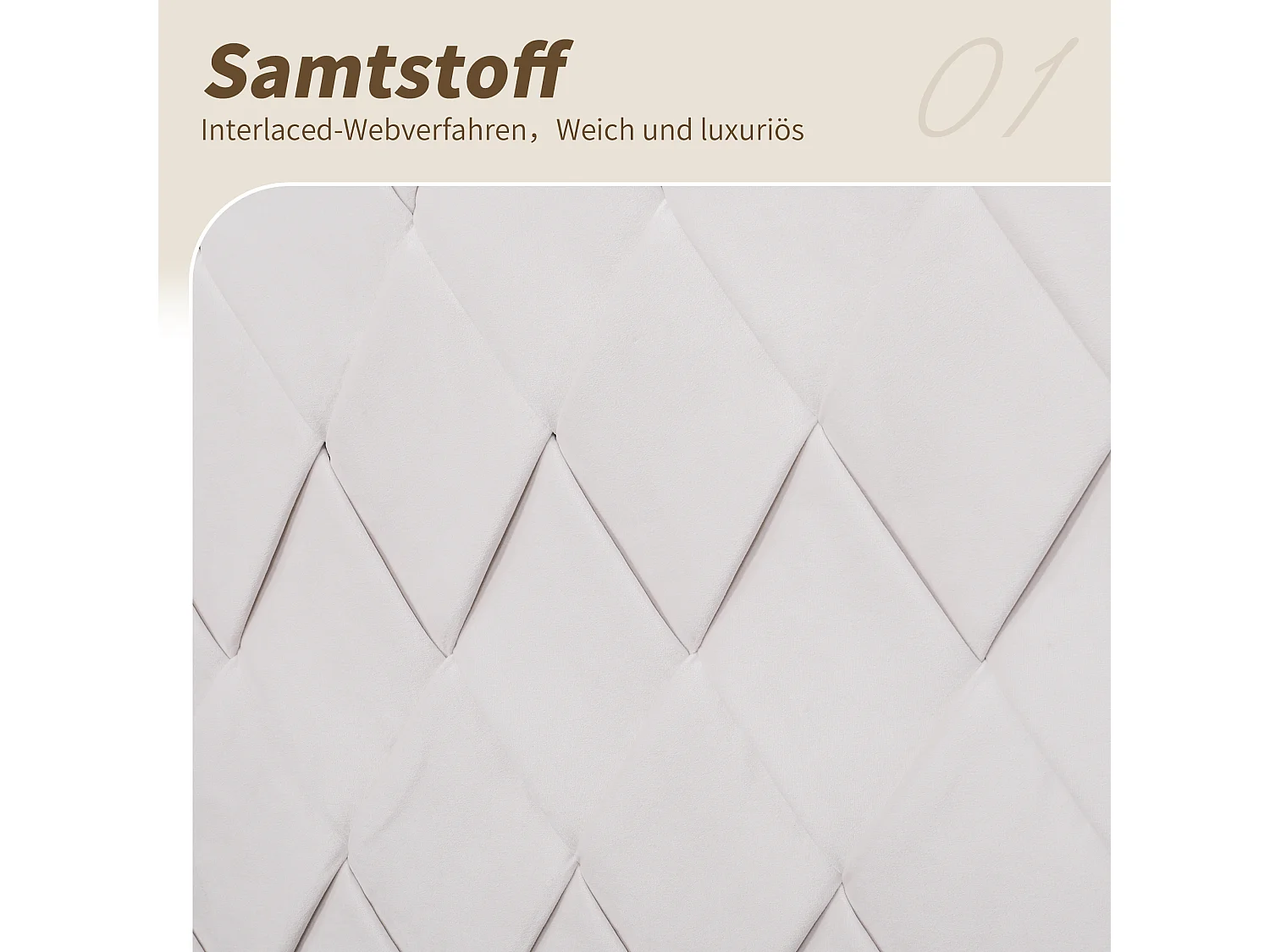 Bettkastenbett 160 x 200 cm mit Kopfteil - Samt - Rautenmuster - Beige (ohne Matratze)