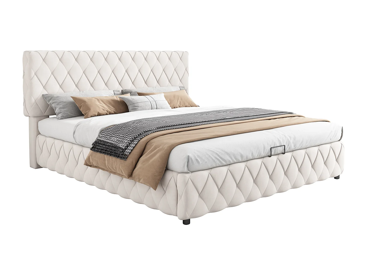 Bettkastenbett 160 x 200 cm mit Kopfteil - Samt - Rautenmuster - Beige (ohne Matratze)