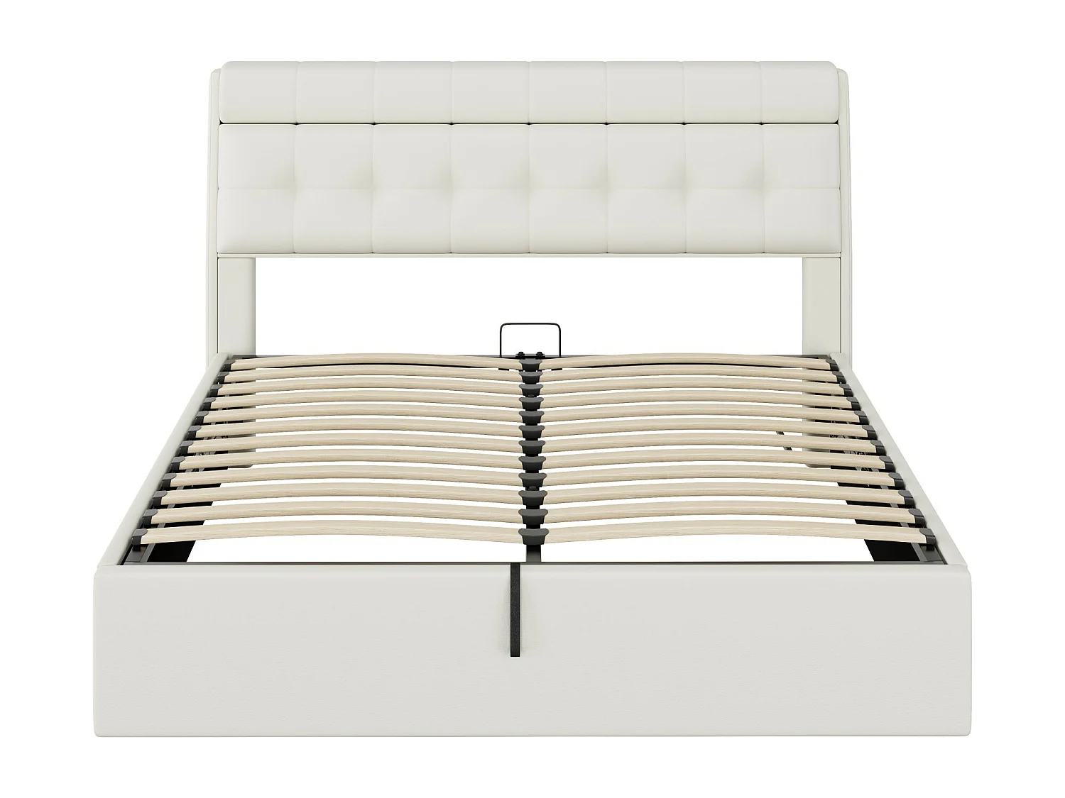Lit coffre 160 x 200 cm avec tête de lit rangement - LEDs - Cuir PU - Blanc (sans matelas)