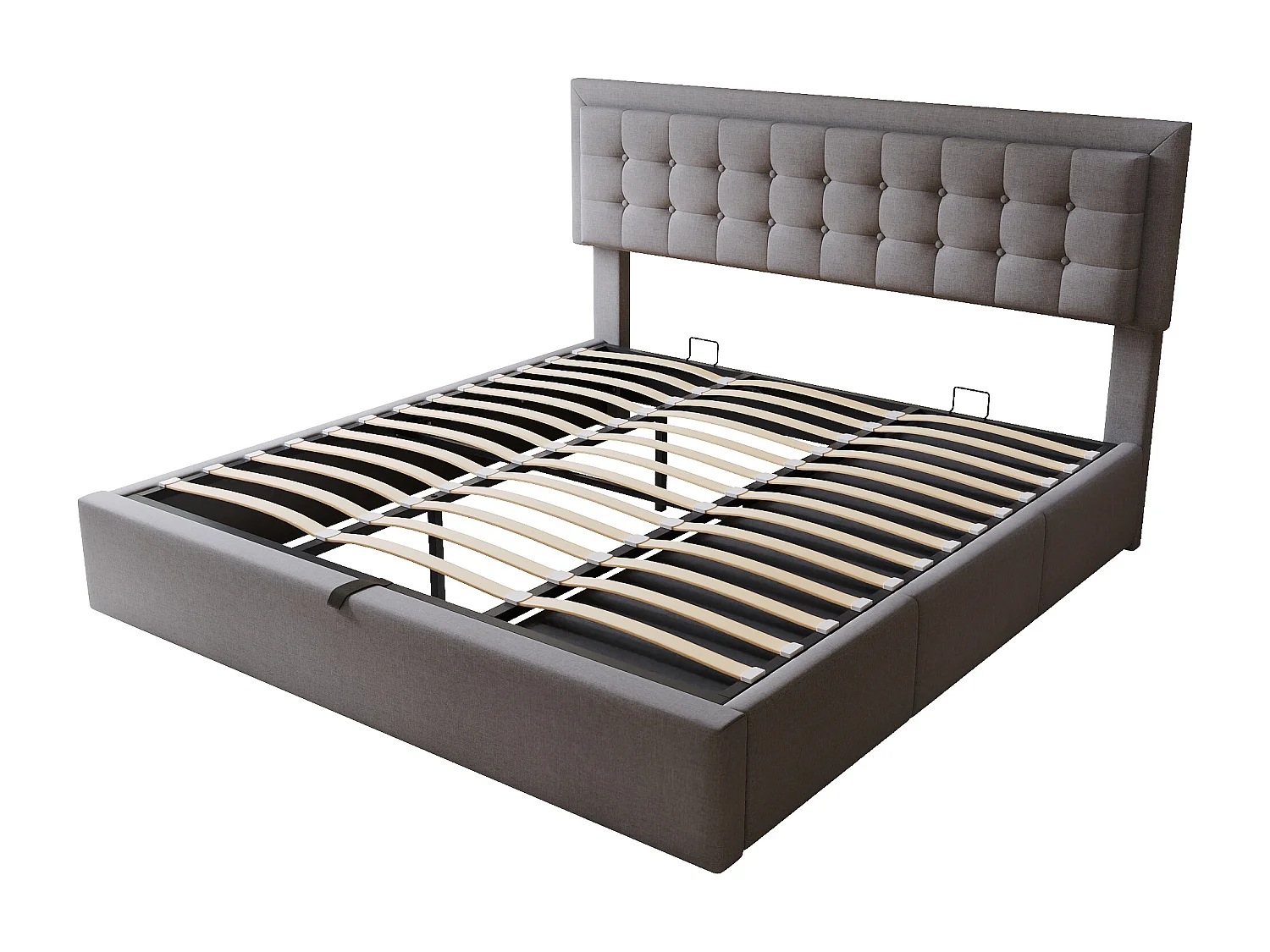 Letto contenitore 180 x 200 cm con testiera regolabile e 3 cassetti - Tessuto lino - Rete a doghe - Grigio (senza materasso)