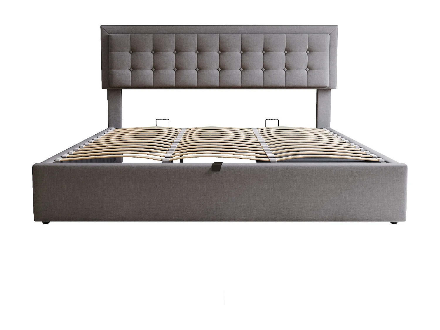 Letto contenitore 180 x 200 cm con testiera regolabile e 3 cassetti - Tessuto lino - Rete a doghe - Grigio (senza materasso)
