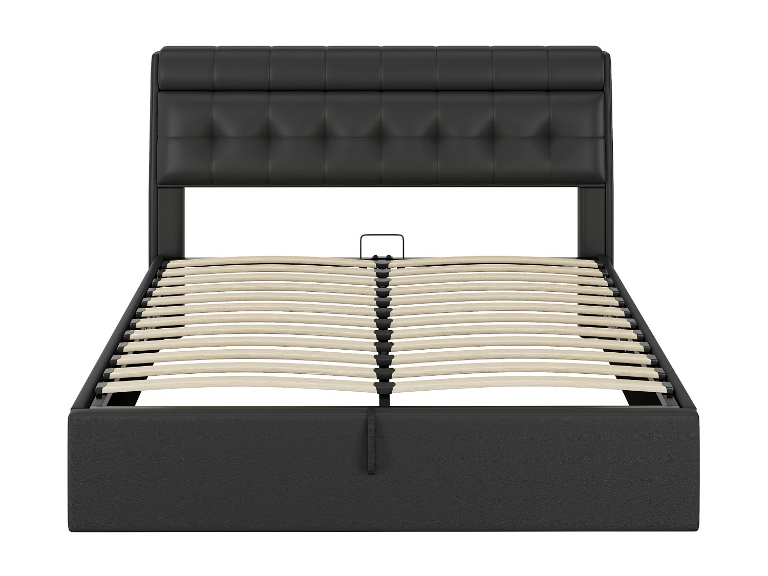 Cama de arrumação 160 x 200 cm com cabeceira de arrumação - LEDs - Couro PU - Preto (sem colchão)