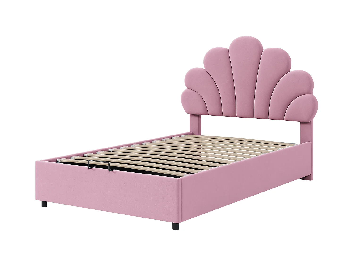 Lit coffre 90 x 200 cm avec tête de lit florale et réglable en hauteur - Velours - Sommier à lattes - Rose