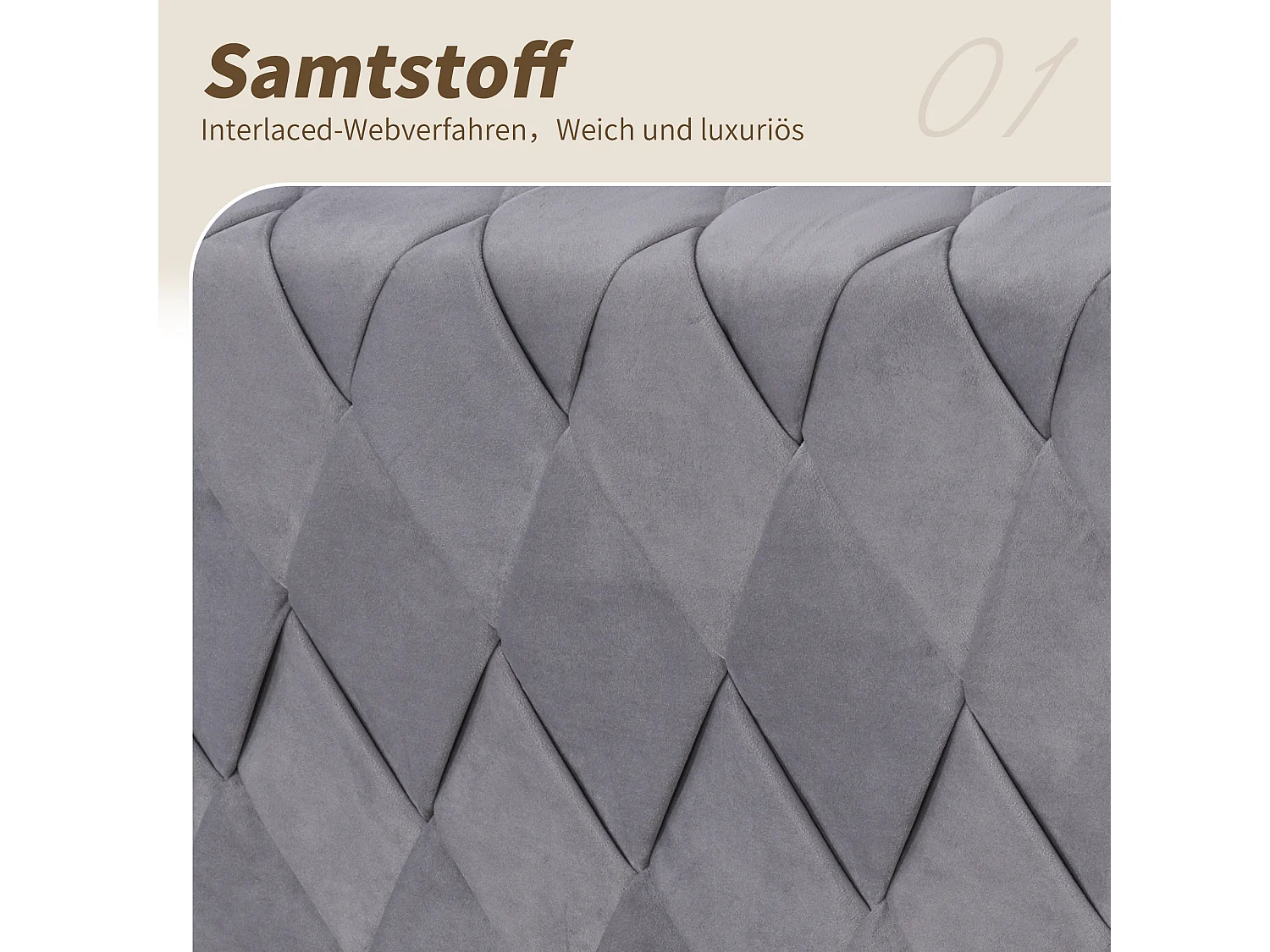 Cama de arrumação 160 x 200 cm com cabeceira - Veludo - Padrão diamante - Cinza (sem colchão)