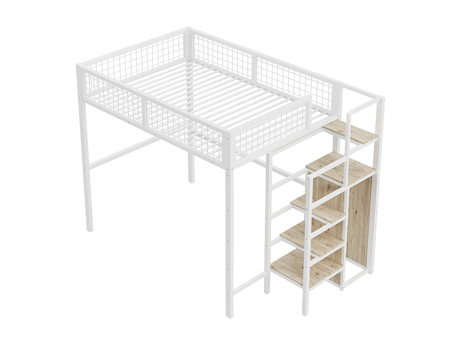 Hoogslaper 140 x 200 cm met kledingkast en ladder - Metaal en MDF - voor kinderen - Wit