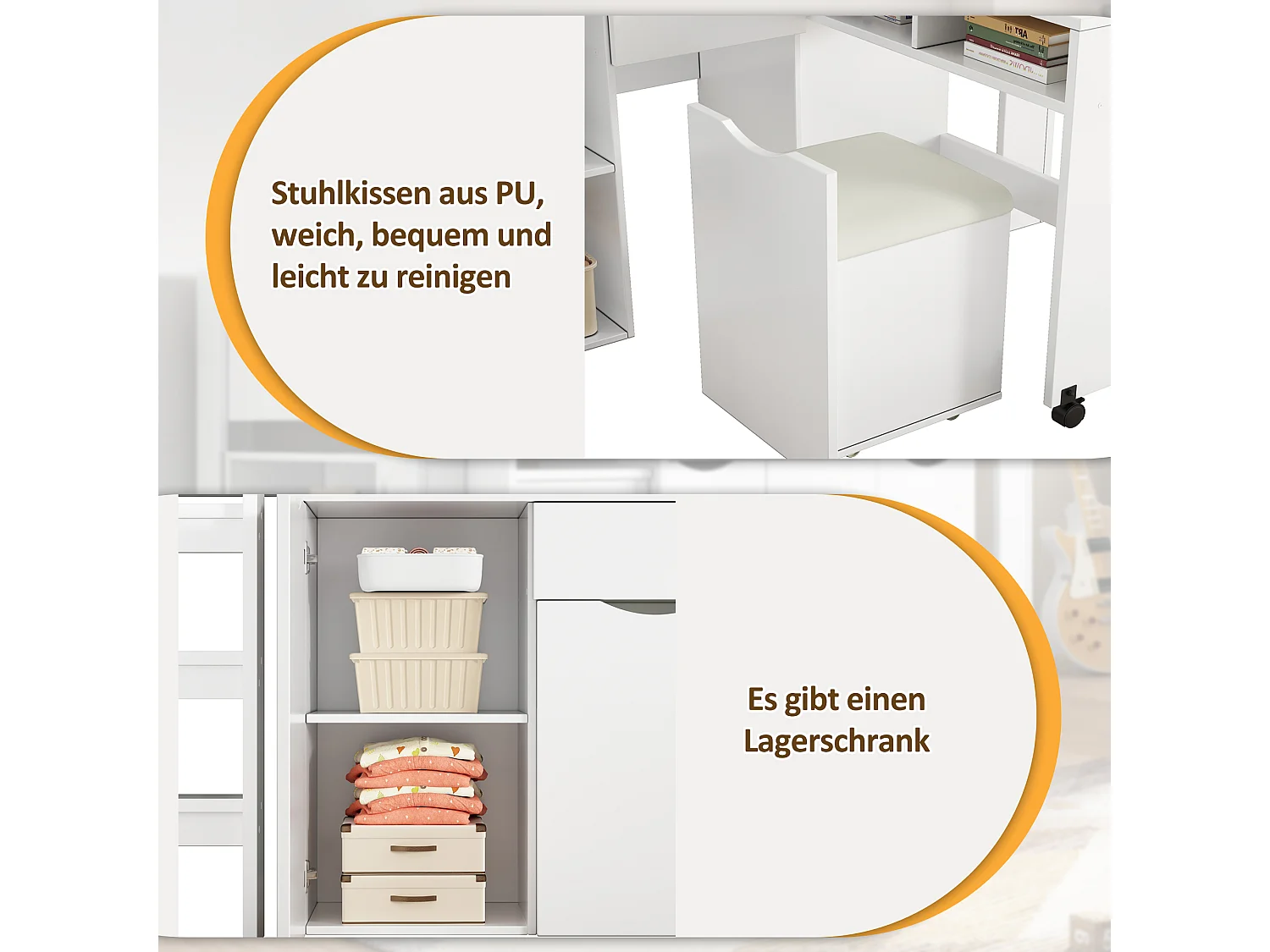Hoogslaper 90 x 200 cm met uitschuifbaar bureau, kledingkast en kruk - MDF hout - Wit (zonder matras)