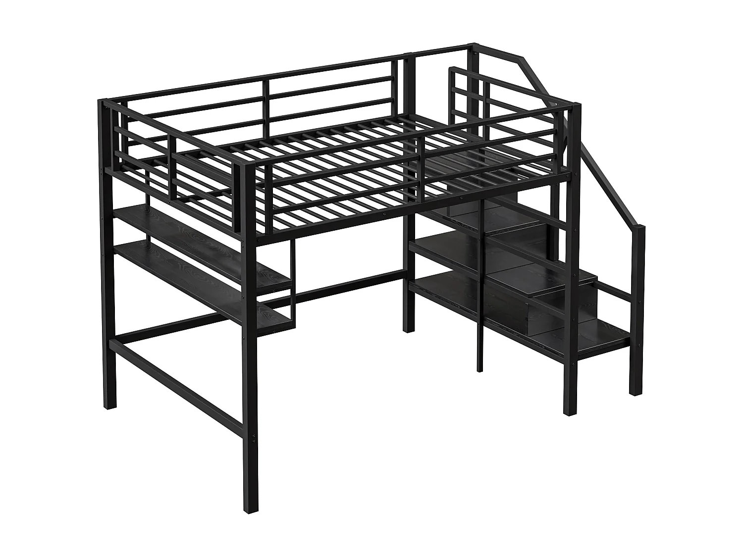 Hoogslaper 140 x 200 cm met opbergplanken en ladder - Metaal - Zwart (zonder matras)