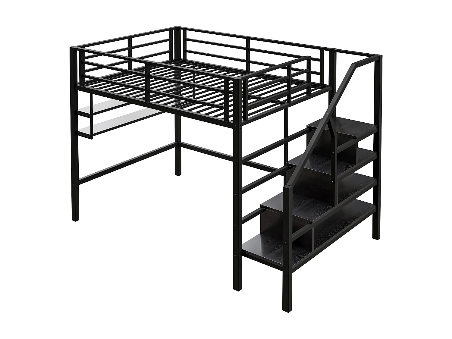 Hoogslaper 140 x 200 cm met opbergplanken en ladder - Metaal - Zwart (zonder matras)