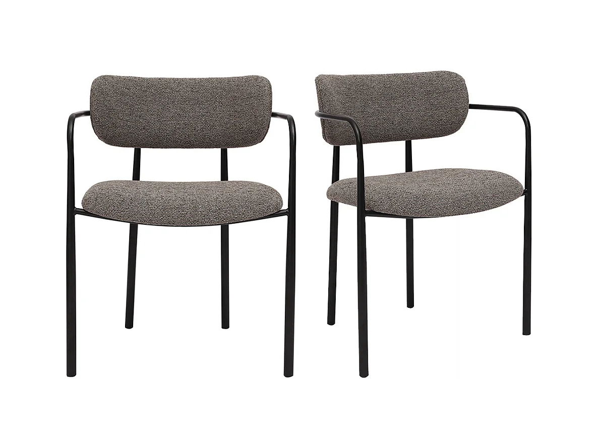 Chaises en tissu texturé taupe et métal noir (lot de 2) SWIFT