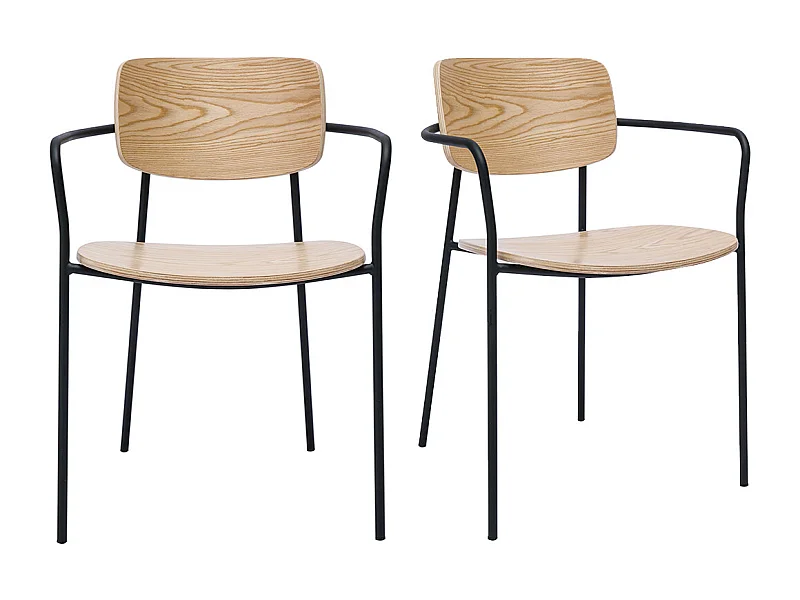 Sedie in legno chiaro di quercia e metallo nero (set di 2) SUSAN