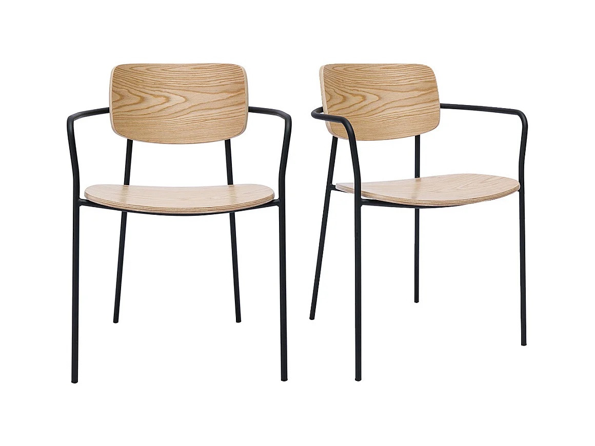 Chaises en bois clair chêne et métal noir (lot de 2) SUSAN