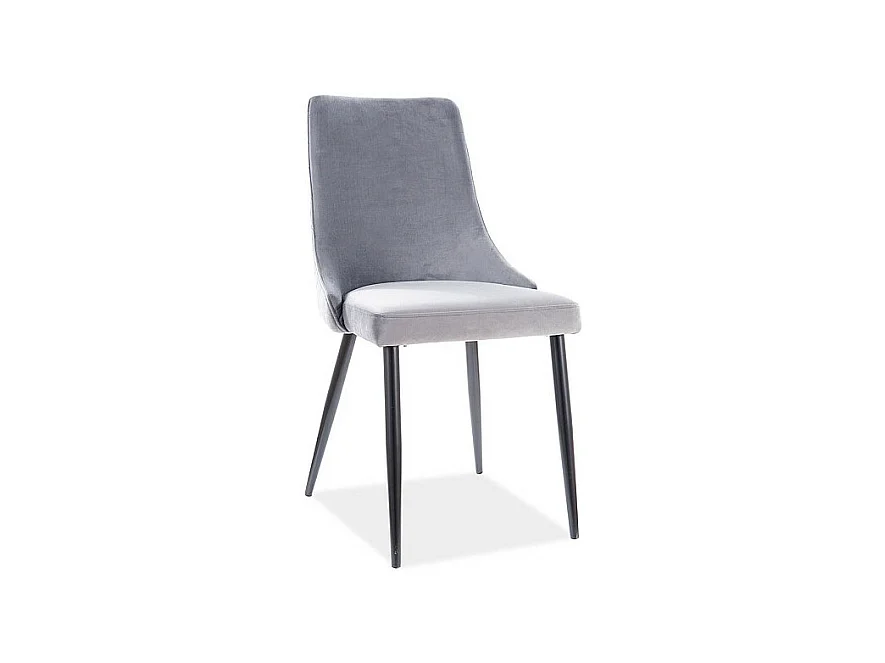 Chaise en velours mat à dos matelassé - Gris - Pieds en métal noir - L 93 cm x l 47 cm x P 44 cm