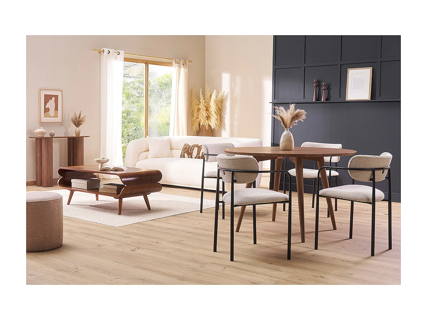 Sedie in tessuto beige testurizzato e metallo nero (set di 2) SWIFT