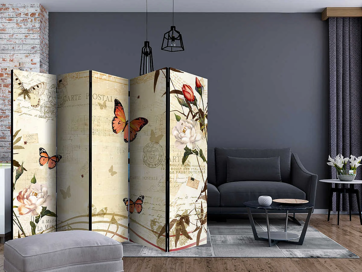 Paravent acoustique Mélodies de papillons 5 volets - Artgeist