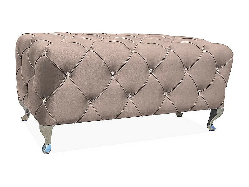 Banquette en velours capitonné avec cristaux et pieds chromés - Beige - L 100 x P 46 x H 50 cm