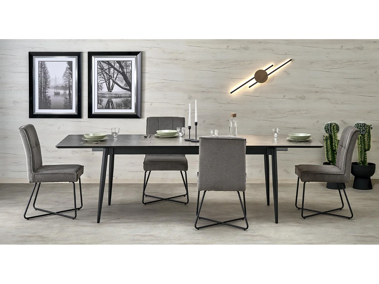 Stół rozkładany CHARLES 180(260)x90 szary marmur/czarny