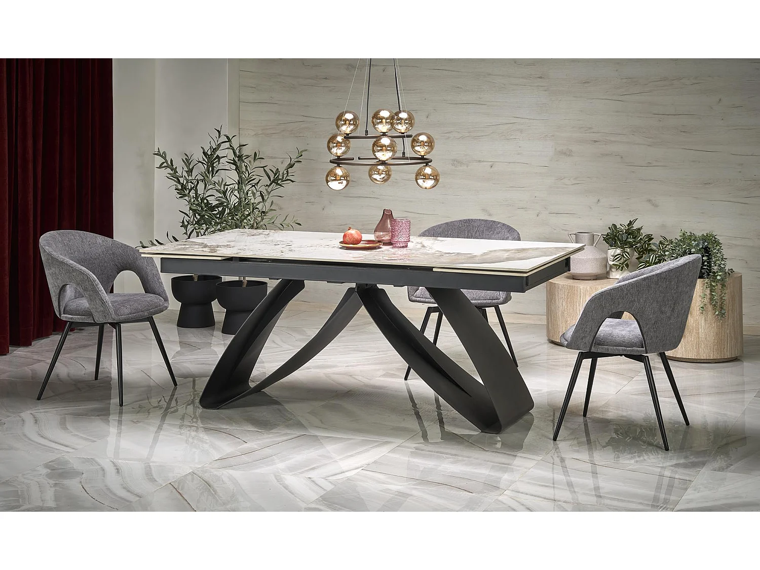 Stół rozkładany HILARIO 180(260)x90 beżowy marmur/czarny