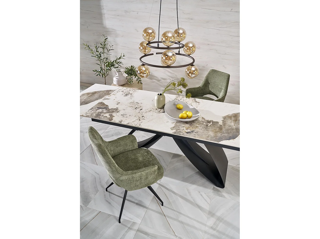 Stół rozkładany HILARIO 180(260)x90 beżowy marmur/czarny