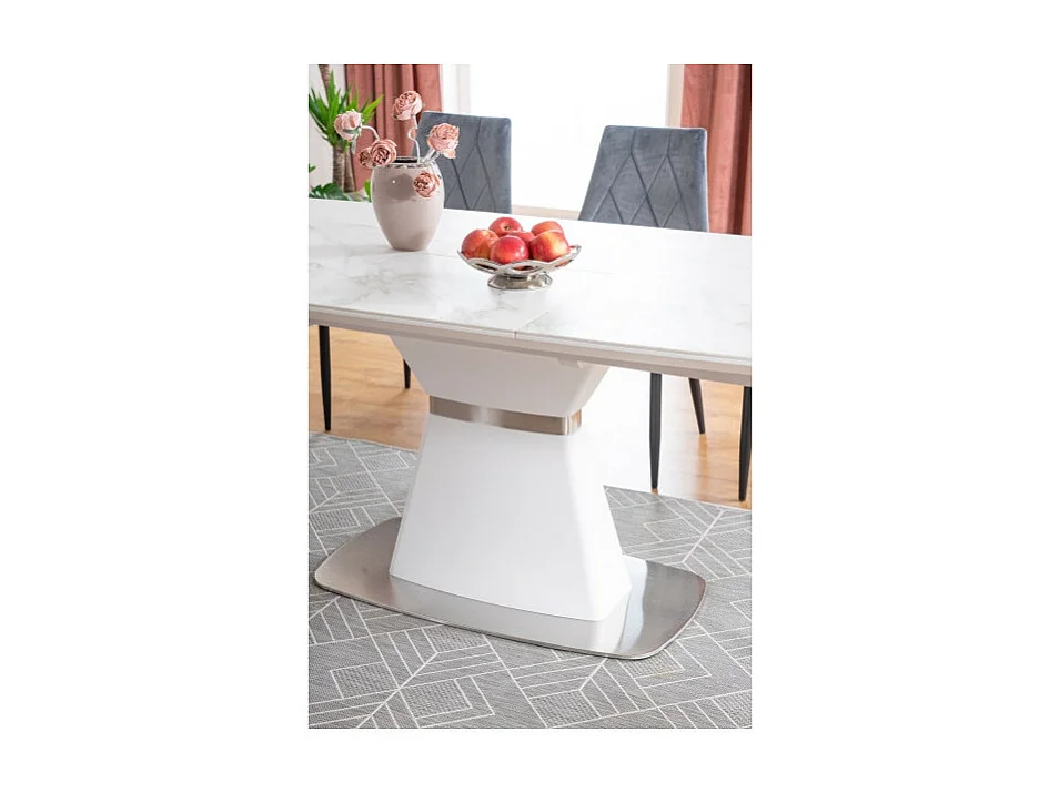 Stół SATURN II CERAMIC 160(210)x90 biały marmur/biały mat rozkładany