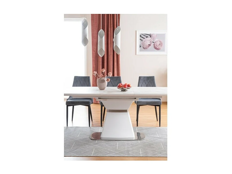 Stół SATURN II CERAMIC 160(210)x90 biały marmur/biały mat rozkładany
