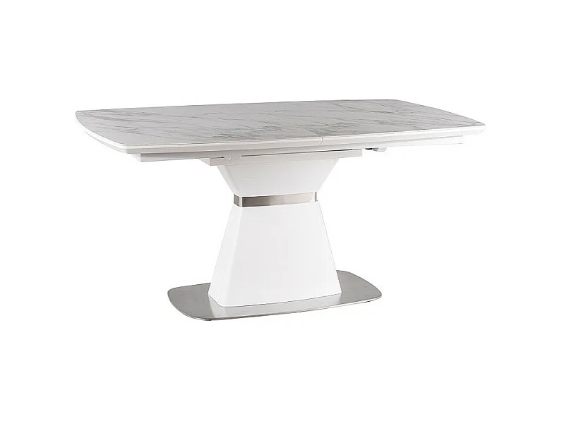 Table extensible en bois et céramique effet marbre - Blanc - Pieds en acier - 10 couverts - L 160 cm x l 90 cm x H 76 cm