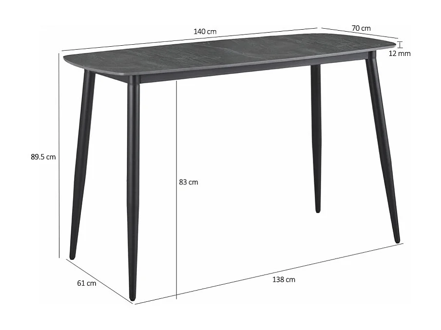 Table haute 140 cm arrondie céramique gris anthracite marbré - RYDER