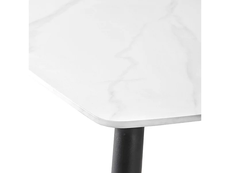 Table haute 140 cm plateau arrondi céramique blanc marbré - RYDER