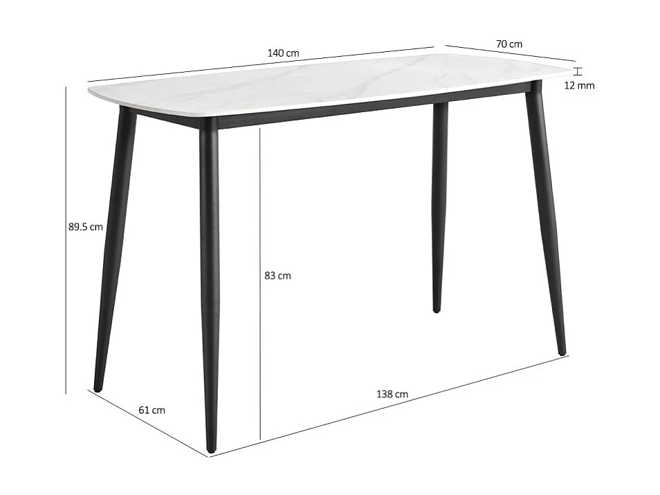 Table haute 140 cm plateau arrondi céramique blanc marbré - RYDER