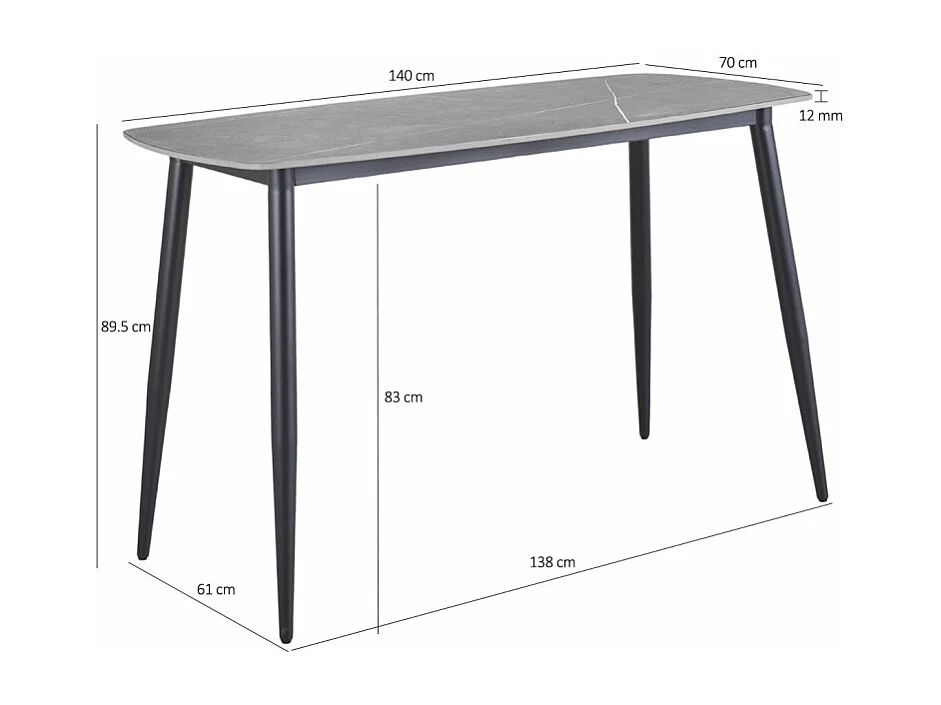 Table haute 140 cm plateau arrondi céramique gris marbré - RYDER