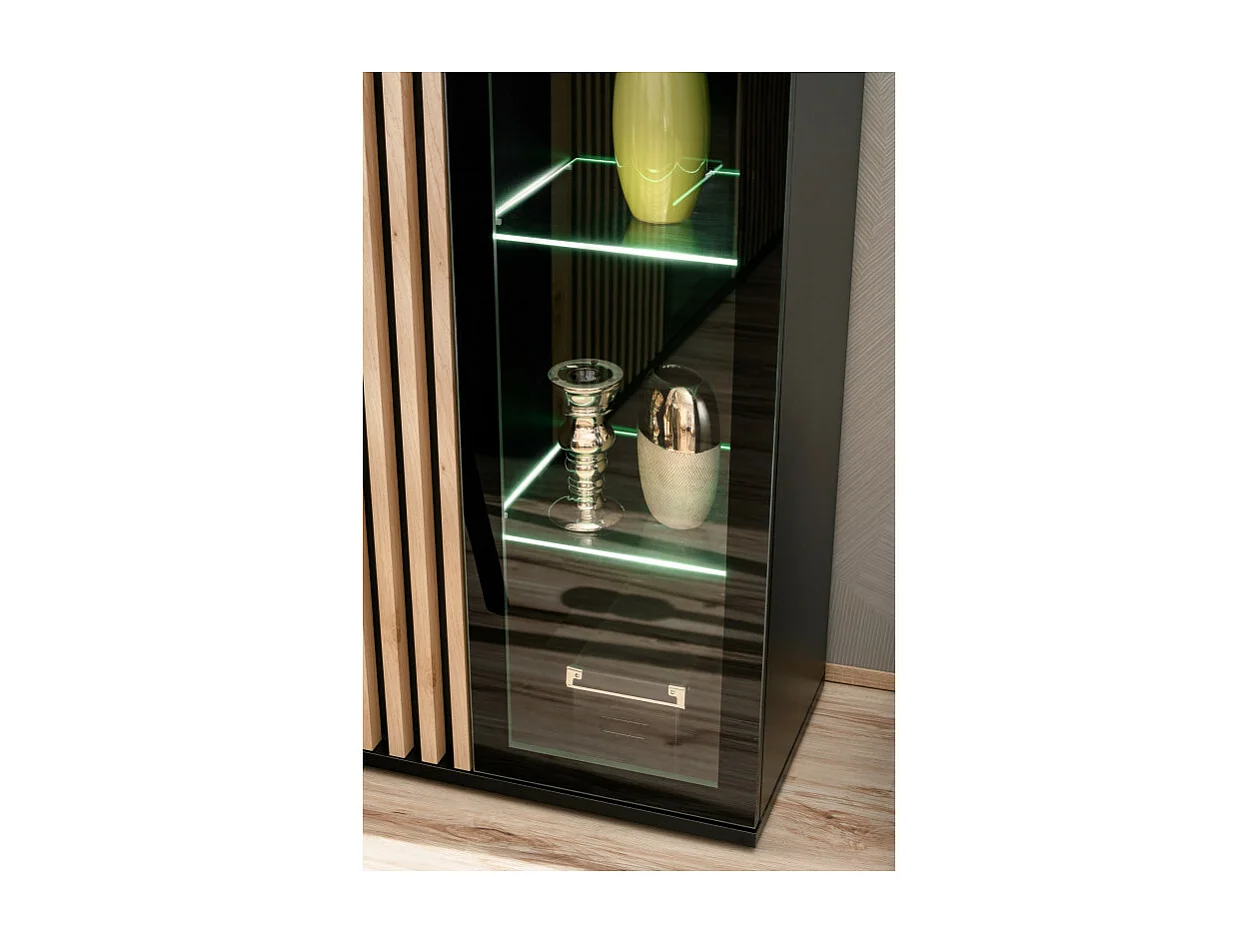 Witryna wysoka CAMERON LED hickory jackson/czarna