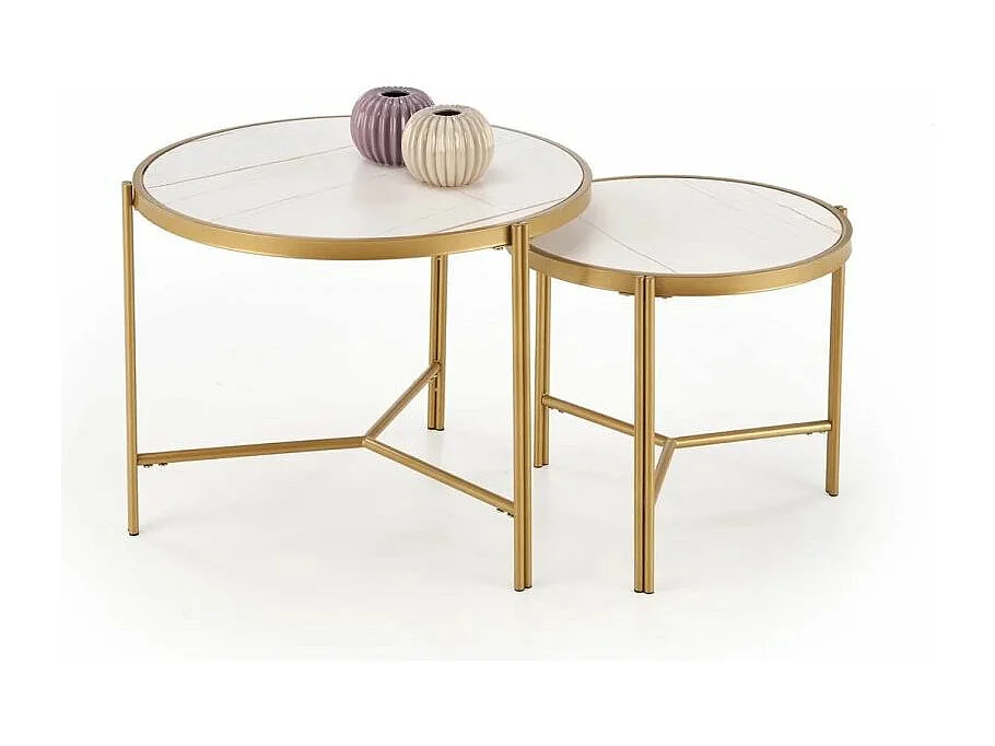 Zestaw 2 stolików FATIMA biały marmur/złoty