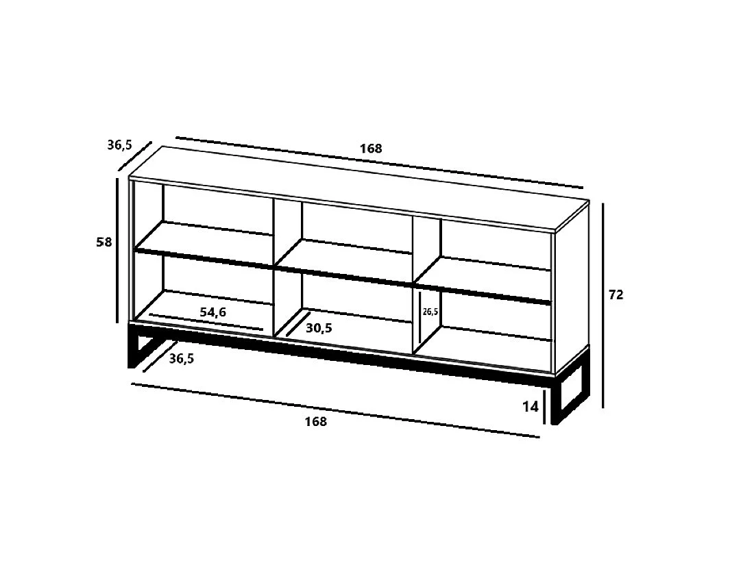 Credenza con 3 ante - corpo Bianco opaco, frontali scanalati Bianco opaco - 168 cm, struttura in metallo