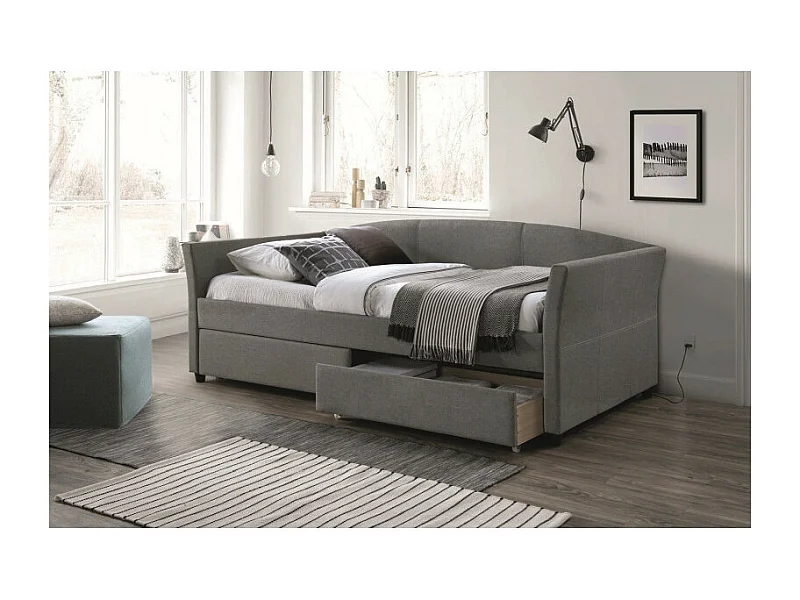 Łóżko tapicerowane LANTA 90x200 szare z szufladami
