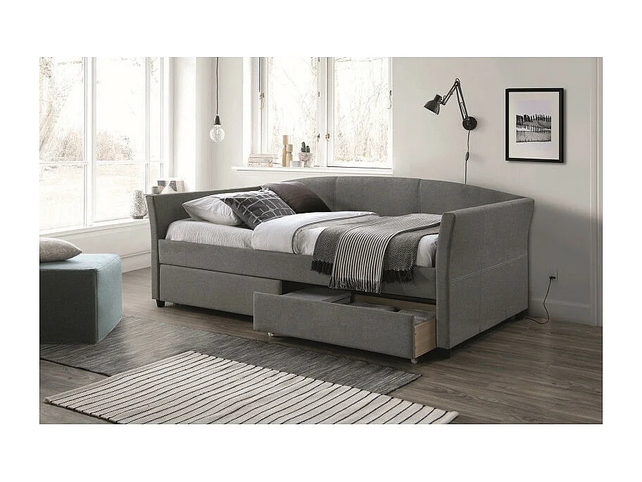 Łóżko tapicerowane LANTA 90x200 szare z szufladami