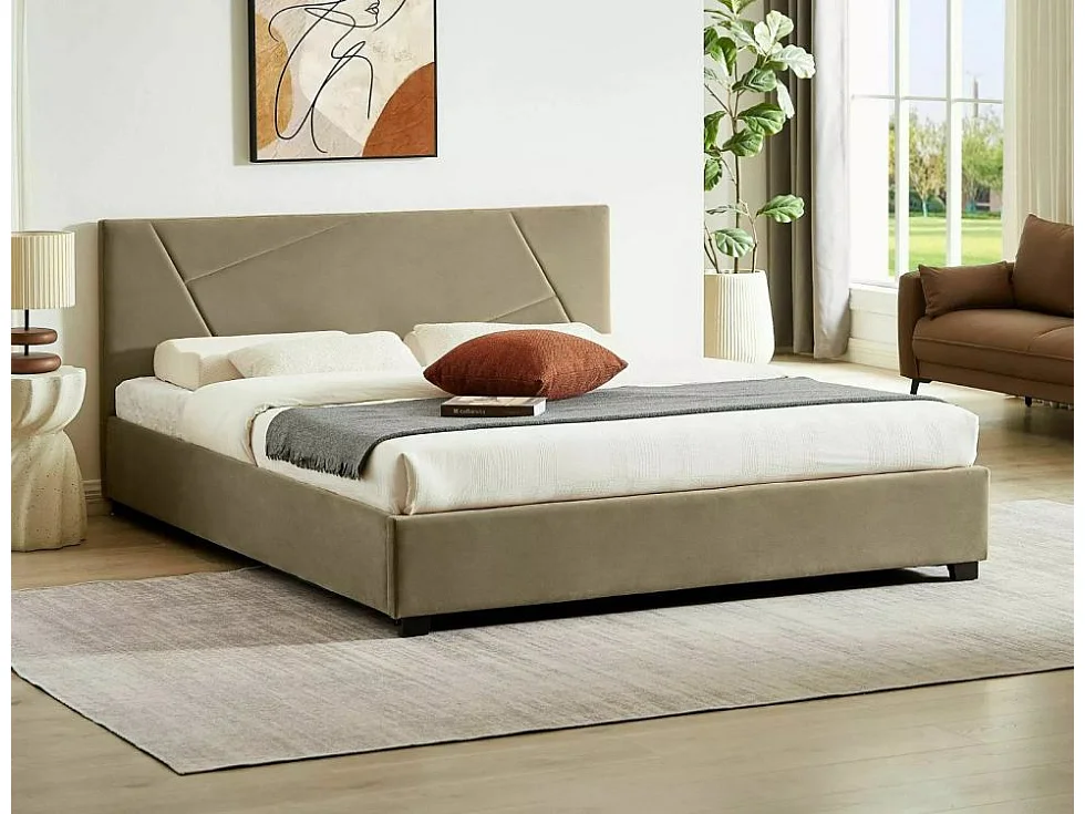 Łóżko tapicerowane COLUMBIA VELVET 140x200 beżowe z pojemnikiem