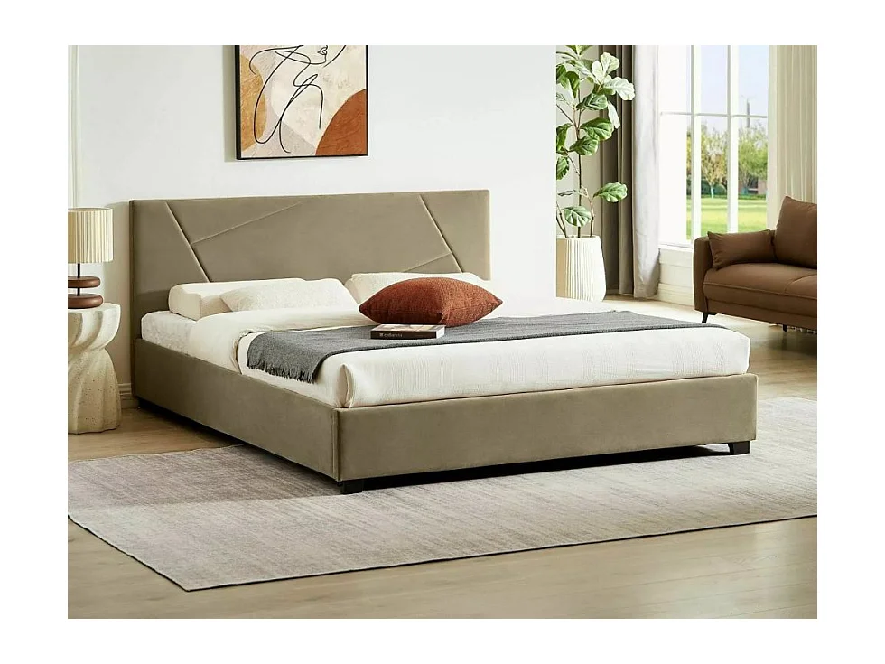 Łóżko tapicerowane COLUMBIA VELVET 140x200 beżowe z pojemnikiem